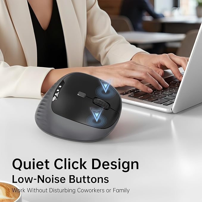 PYP Ergonomic Vertical Wireless Mouse, Bluetooth 5.2/5.0 & 2.4G Tri-Mode, Type-C Rechargeable with Power Display, 6-Level Adjustable 8,000 DPI, Lightweight Quiet Click for Laptop Mac - Black