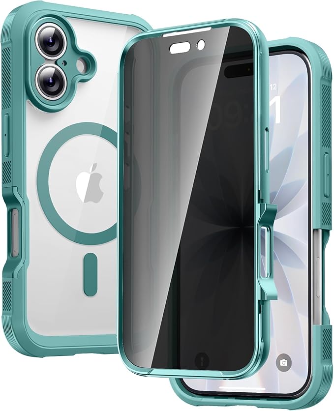 Diaclara Magnetic Designed for iPhone 17 Case 6.3'' [Full Camera Protection] Full Body Bumper with Privacy Screen Protector, [Compatible with MagSafe] Military Drop Proof Phone Case, Green