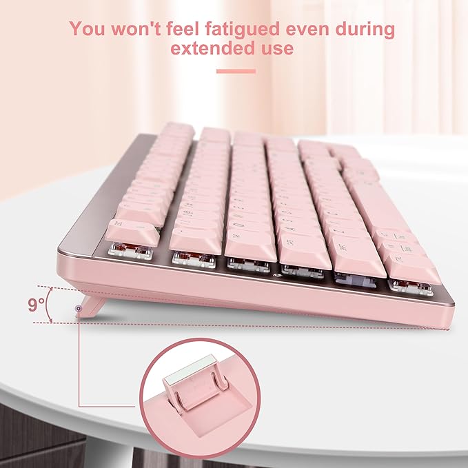 LeadsaiL Wireless Keyboard and Mouse Combo, 2.4Ghz Cordless Mechanical Keyboard and Silent Mouse for Business, Low-Profile Red Switch, 98-Key Compact Slim Keyboard for Windows/MacOS PC Laptop - Pink