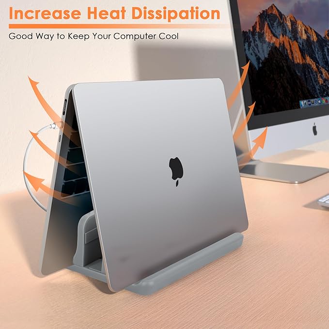 Vertical Laptop Stand, ABS Plastic, Adjustable Dock up to 15 inch PC Desk Space Saver for MacBook/Surface/iPad/mini PC (Space Grey)