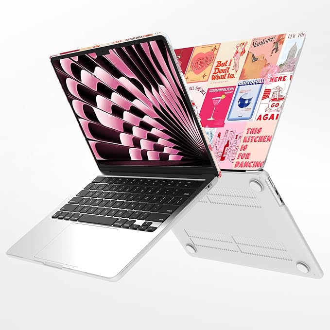 G JGOO Compatible with MacBook Air 13 inch Case 2026 2025-2022 M5 A3449 M4 A3240 M3 A3113 M2 A2681, Plastic Hard Shell for MacBook Air 13.6 inch Case+Keyboard Cover+Screen Protector, Red Collage