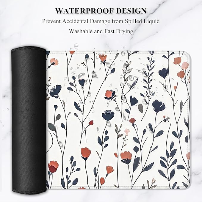 Auhoahsil Desk Mat, Ultra Large Mouse Pad, XXL Gaming Mousepad, Pretty Desk Pad, Big Extended Full Size Desktop Desk Matt for Keyboard, Laptop & Computer, 35.5 x 15.7 in, White Flowers
