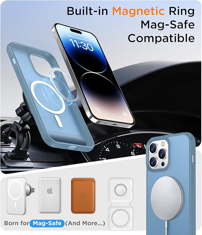 Magnetic Compatible with iPhone 14 Pro Max Case, [Built-in Invisible Kickstand][Compatible with MagSafe] [Military Grade Shockproof] Slim Translucent Matte Phone Case for iPhone 14 Pro Max 6.7"
