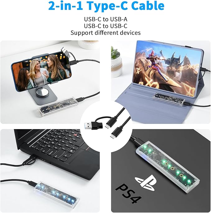 ELUTENG Transparent M.2 NVMe SSD Enclosure with Colorful LED Lights, 10Gbps M2 SSD Enclosure Tool-Free NVMe to USB Adapter External Enclosure for M-Key SSD 2230 2242 2260 2280 Sizes Support UASP Trim