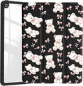 JOYLAND Cute Pink Bear Bow Case for iPad Pro 12.9" 6th/5th/4th/3rd Generation (2022/2021/2020/2018),Girly Kawaii Animal Clear Acrylic Hard Back Black Case with Pencil Holder Trifold Stand Tablet Cover