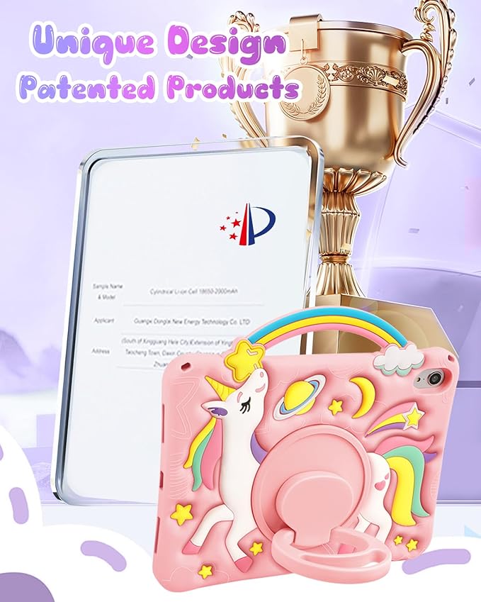 Boaretiu for iPad mini A17 Pro/6th Generation Case 8.3 Inch 2024/2021 - Cute Cartoon Unicorn Soft 3D Silicone Case with Strap & Rotating Stand for Girls Teens Tablet Cover for iPad mini 7th/6th