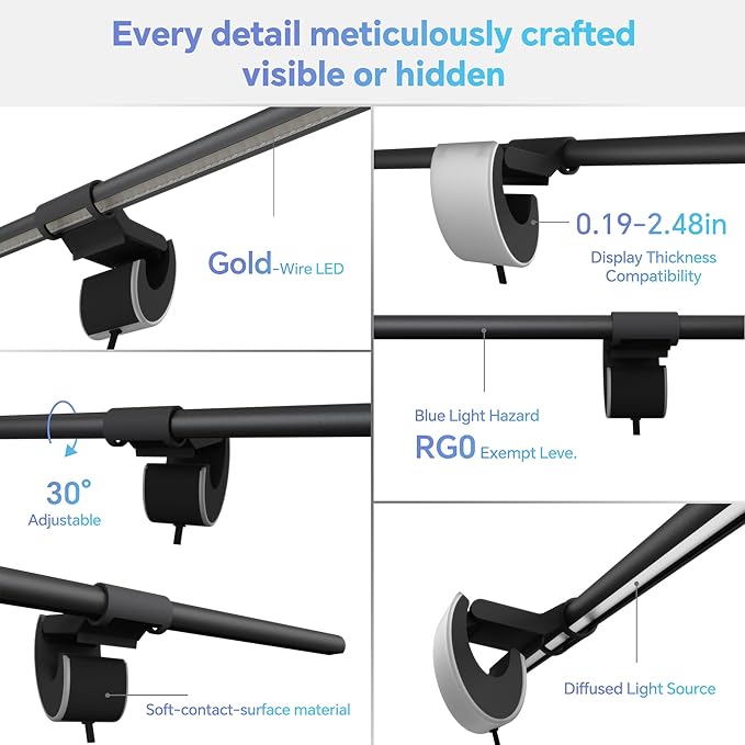 Gemini Ultra Monitor Light Bar, Computer Screen Monitor Light Lamp Eye-Care Desk Lamp, Stepless Dimming Brightness & Color Temperature, No Screen Glare, Space Saving for Home Office Gaming