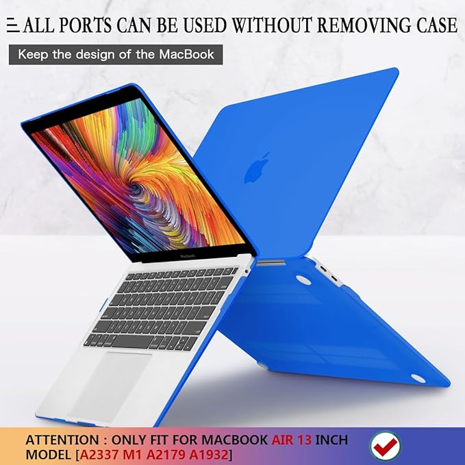CISSOOK Matte Blue Compatible with MacBook Air 13 inch Case A2337 M1 A2179 A1932 Model 2021 2020-2018 Release, Plastic Hard Shell Cover with Keyboard Cover for Mac Air 13.3" with Touch ID, Blue