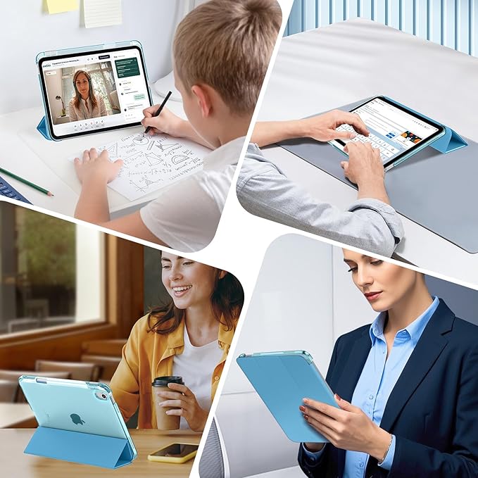 MoKo for iPad Air 11 inch Case (M4/M3/M2) 2026/2025/2024, iPad Air 5th/4th Gen 10.9 inch Case 2022/2020 with Pencil Holder, Slim Light Trifold Cover with Hard PC Translucent Back Shell, Peacock Blue