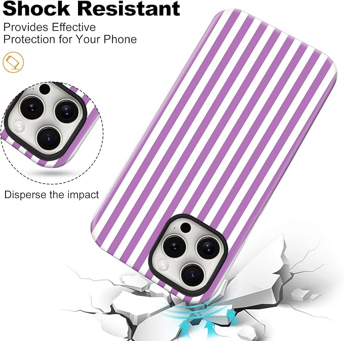 Magnetic for iPhone 11 Case Cute Stripes Phone Case, Shockproof Slim TPU and Hard PC Protective Phone Cover Compatible with MagSafe Designed for Women Girls, Purple