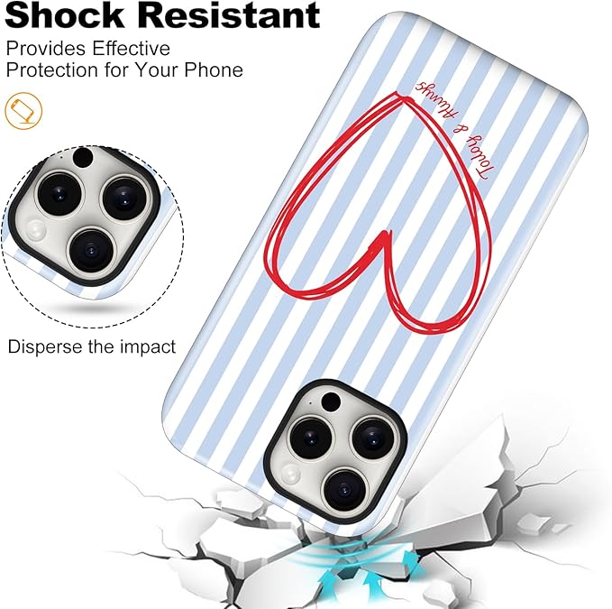 Magnetic for iPhone 14 Pro Case Cute Blue Heart Stripes Phone Case, Love Shockproof Slim TPU and Hard PC Protective Phone Cover Compatible with MagSafe Designed for Women Girls