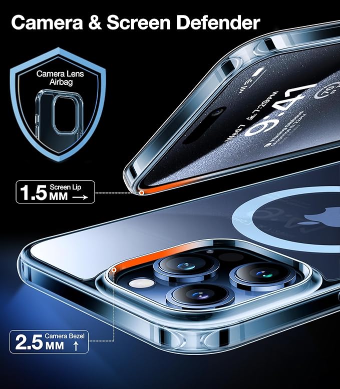 TORRAS Magnetic Shockproof for iPhone 15 Pro Case, [Military-Grade Drop Tested] [Compatible with MagSafe] Translucent Slim Protective Anti-Scratch Anti-Fingerprint Guardian 2023, Clear Blue
