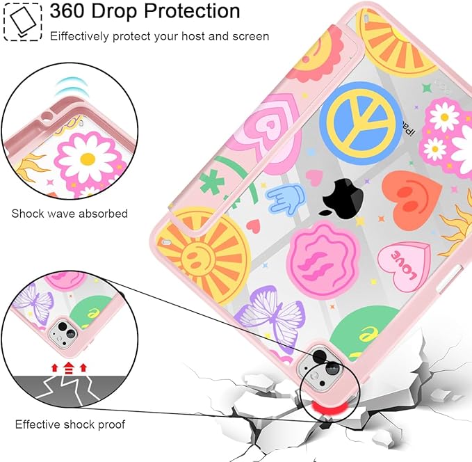 May Chen Case for iPad Pro 11-Inch M5/M4 2025/2024 (6th/5th Generation), Clear Transparent Print Back Shell Slim Stand Shockproof Tablet Cover, Auto Wake/Sleep, Smile Art
