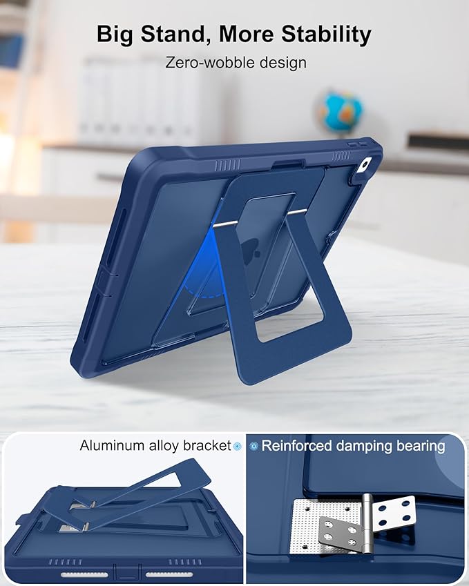 DTTO Case for iPad 6th/5th Generation 9.7 Inch 2018/2017, Adjust Kickstand Freely, Built-in Screen Protector, Frosted Full-Body Shockproof Protective Cover for iPad Air 2 / Pro 9.7, Navy Blue