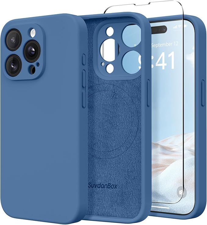 Magnetic for iPhone 14 Pro Case, Compatible with MagSafe, [Full Camera Protection][Screen Protector] Silicone Shockproof Protective Phone Case for iPhone 14 Pro 6.1", Lake Blue