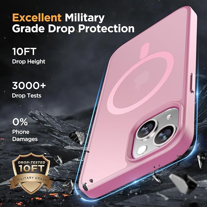 Miracase Magnetic for iPhone 14 Plus Case 6.7 inch (Compatible with MagSafe)（with 2X Screen Protectors） Military-Grade Protection, Anti-Fingerprint Translucent Matte Phone Case Cover, Mes Pink