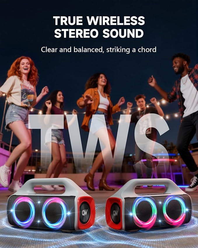 IPX67 Waterproof Bluetooth Speaker:80W(Peak) Loud Outdoor Portable Wireless Party Speakers with LED Lights,20H Playtime,Bluetooth 5.3,Deep Bass & TWS for Pool,Beach