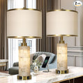 KIVDITZO 27" Alabaster Table Lamps Set of 2, Lamps for Living Room Bedroom,Bedside Lamps with Night Light,Nightstand Lamp with USB A+C Ports,Modern Table Lamp with Linen Shade (Bulbs Included)