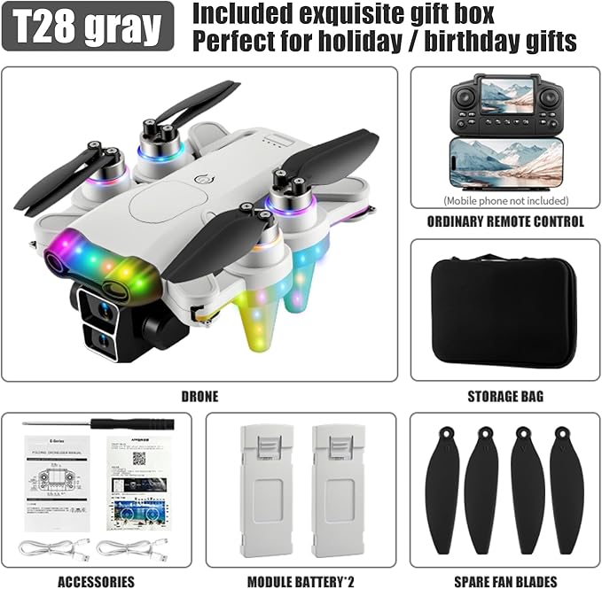 Drones for kids 8-12 with camera – Drone with camera for kids & Beginners, Mini kids drone with Fancy LED Lights, 2.4" Built-In FPV Screen, Dual Batteries, Indoor & Outdoor Toy Gift