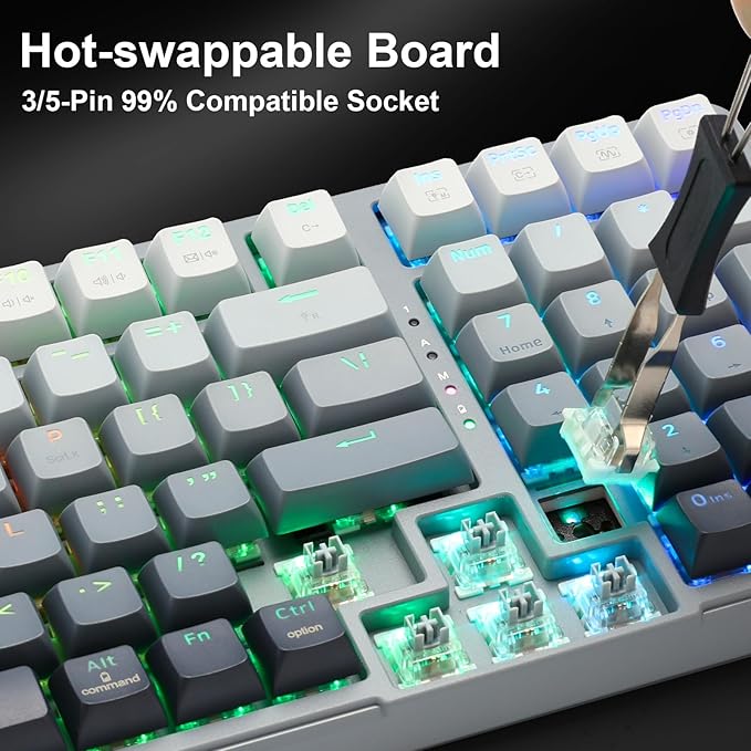 E-YOOSO Wireless Bluetooth Mechanical Keyboard, 99 Keys Wired Gaming Keyboard RGB Backlit, Hot Swappable Pre-lubed Linear Switches, Gasket Soundproof Foam, Office Work Keyboard, Gradient Gray