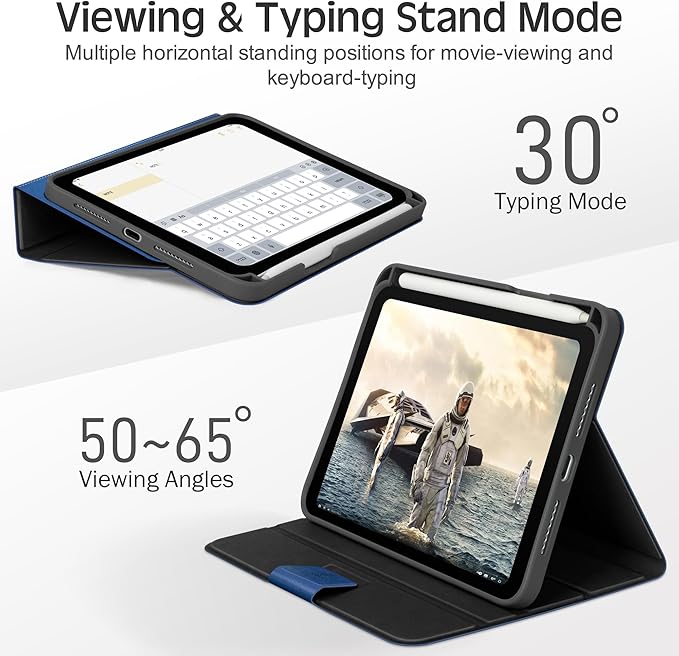 KingBlanc Case for iPad mini 7 (A17 Pro), iPad mini 7th/6th Generation (2024/2021) Vintage Vegan Leather Cover with Pencil Holder, Auto Sleep/Wake, Stand with Viewing & Drawing Angles, Blue