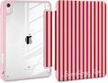 Case for iPad Air 11 inch M4 2026 M3 2025 M2 2024,iPad Air 5th (2022) / 4th 10.9 Inch Striped Trifold Cover with Clear Back Auto Wake Sleep Aesthetic Preppy Design for Girls, Red Stripe