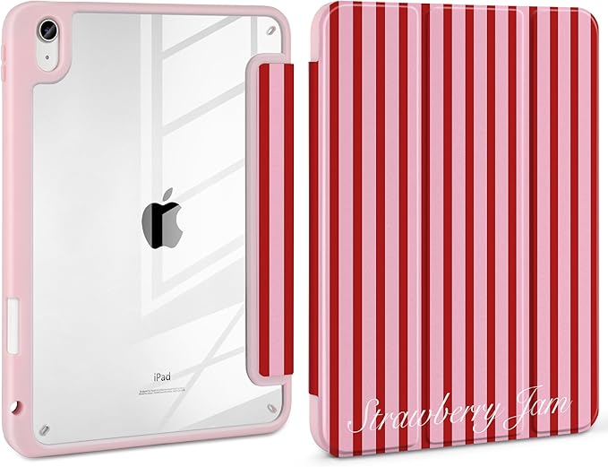Case for iPad Air 11 inch M4 2026 M3 2025 M2 2024,iPad Air 5th (2022) / 4th 10.9 Inch Striped Trifold Cover with Clear Back Auto Wake Sleep Aesthetic Preppy Design for Girls, Red Stripe