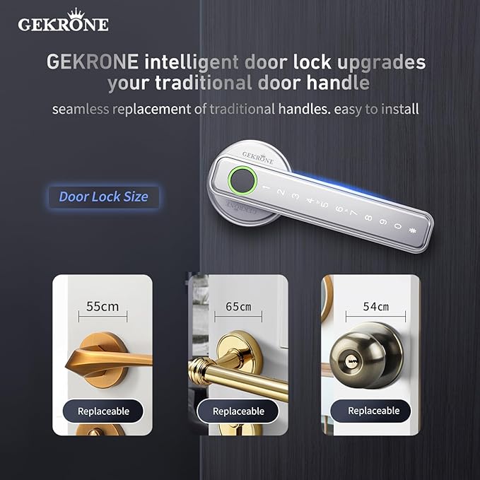 Fingerprint Smart Lever Lock TUYA APP Control Keyless Entry Bluetooth Touchscreen Indoor Handle Biometric Electronic Digital Door Knob with Keypad Suitable for Hotel Office Apartment Bedroom