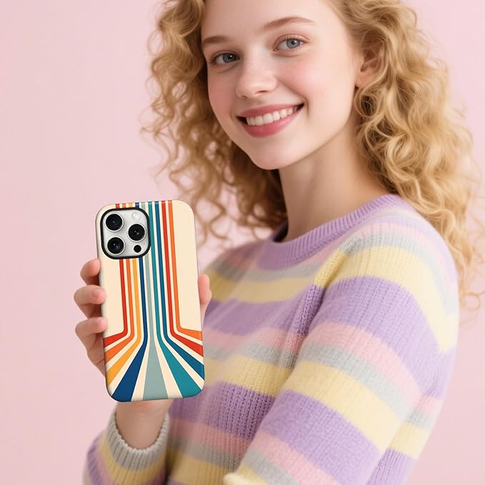 Magnetic for iPhone 14 Pro Case Cute Stripes Phone Case, Shockproof Slim TPU and Hard PC Protective Phone Cover Compatible with MagSafe Designed for Women Girls,Retro Stretch
