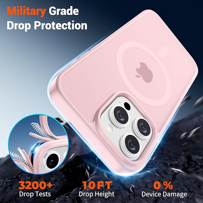 SUPFINE Magnetic for iPhone 15 Pro Case (Compatible with MagSafe) (Military Grade Drop Protection) Translucent Matte Shockproof Phone Cover,Light Pink