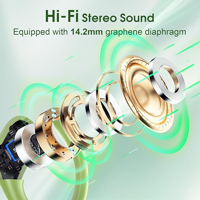 Wireless Earbuds 75hrs Bluetooth 5.4 Headphone Sport, 2026 Bluetooth Earbuds Stereo Deep Bass Over Ear Bud with Earhooks, ENC Noise Cancelling Mic, IPX7 Waterproof Earphone for Gym/Workout, Green