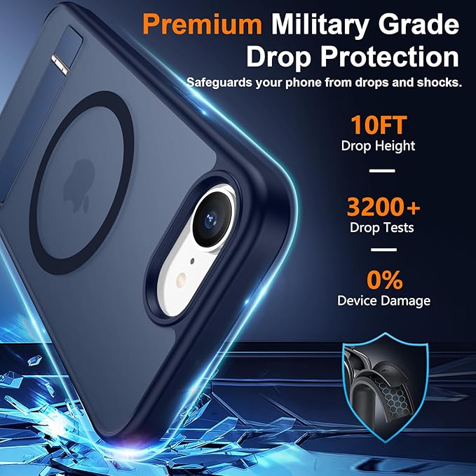 SPIDERCASE Magnetic for iPhone 17e Case for iPhone 16e Case, with [3 Stand Ways] [Military Grade Drop Protection] Invisible Stand Shockproof Slim Case for iPhone 17e/16e 6.1 inch, Blue