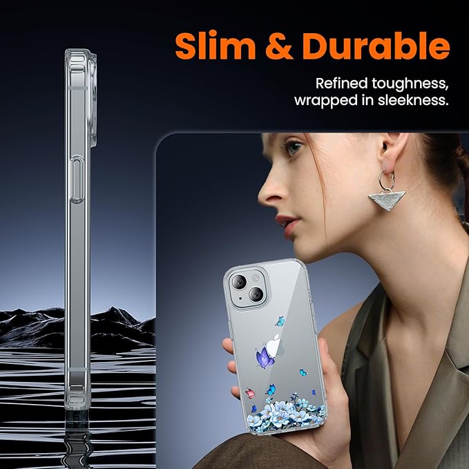 toushion 3 in 1 for iPhone 15 Case Clear, Screen Protector *1 & Camera Lens Protector*1, Print Shockproof for iPhone 15 Phone Case 6.1 inch Floral
