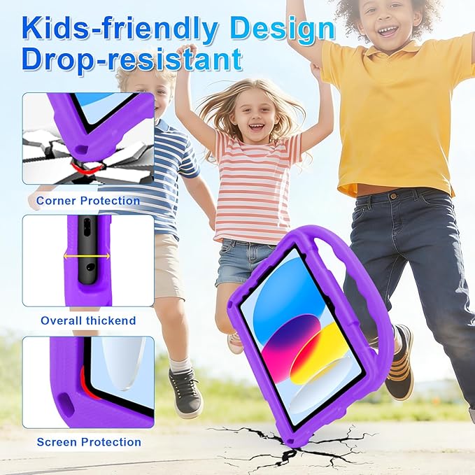 Case for iPad Air 11-inch M3 (2025) / M2 (2024), iPad Air 5th (2022) / 4th Generation (2020) 10.9 Inch, Fully-Body Rugged Heavy Duty Shockproof Case with Kickstand for Kids (Light Purple)