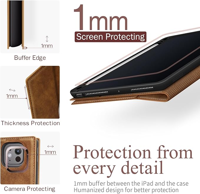 Antbox for iPad Pro 11 Inch Case M5 2025/M4 2024, Premium Vegan Leather, Supports Pencil Pro and Pencil (USB-C), Auto Sleep/Wake Function, Built-in Pencil Holder (Tan)