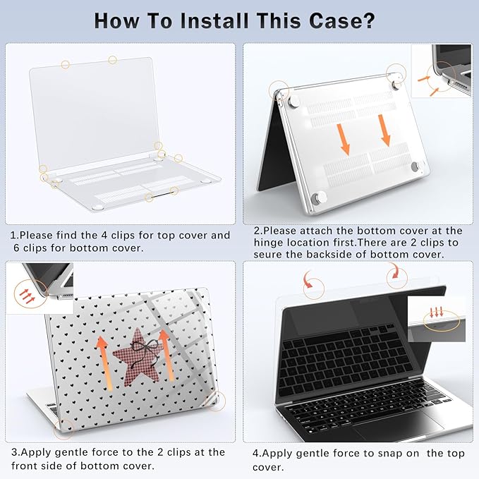 Compatible with MacBook Pro 13 inch Case M2 2025, 2024-2016 A2338 M1 A2251 A2289 A2159 A1989 A1708 A1706, Cute Love Heart Star Bow Protective Hard Shell Clear Cover for Mac Pro 13