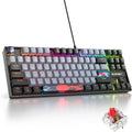 75% Mechanical Gaming Keyboard with Red Switch, RGB LED Backlit Keyboard Grey, 87 Keys Compact TKL Wired Computer Keyboard for Windows Laptop PC Gamer (87 Dolch)