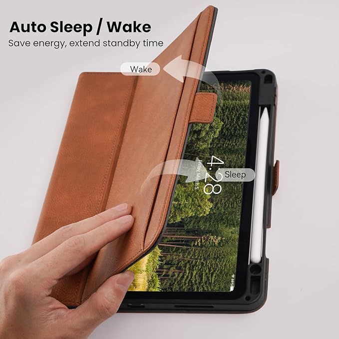 Handmade Case for iPad Air 13 Inch M4/M3/M2 (2026/2025/2024) with Pencil Holder Pocket,Magnetic Closure,Multi Angles Stand,Typing Angle,Folio Protective Cover,Auto Sleep/Wake,Brown