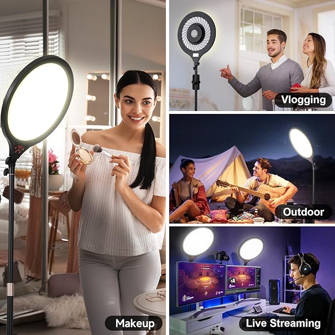 Ring Light with Stand, 14" Professional LED Camera Lighting for Video Recording, Adjustable Height Content Creator Essentials Kit, Selfie Ring Light for TikTok YouTube