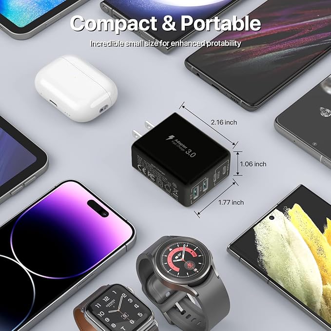 sccvee [2 Pack] USB C Wall Charger, 40W 4-Port USB C Charger Block,Fast Charging Block Dual Port PD+QC Wall Plug Multiport Type C Compatible with iPhone 14/13/12/Pro Max/XS/XR/8,Tablet(Black)