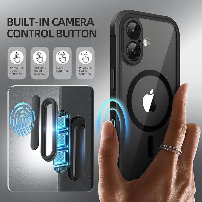 BERFY for iPhone 17 Case, Compatible with MagSafe, Built-in Glass Screen Protector, Camera Protection, Shockproof Full Body Phone case 6.3", Clear Black