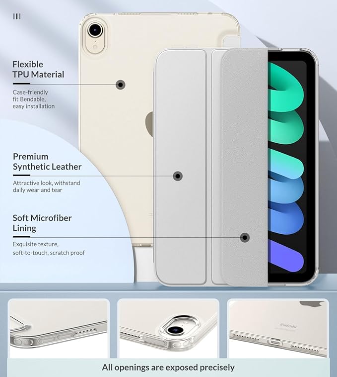 MoKo Case Fit New iPad mini 7 (A17 Pro) 2024, iPad mini 6th Generation Case 2021 (8.3-inch), iPad mini 6 Case, Soft TPU Translucent Frosted Back Cover Case for iPad mini 7th, Silver