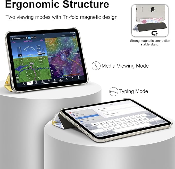 DONGKE for iPad mini 7 (A17 Pro) 2024 & iPad mini 6 2021 8.3 Inch, Slim Foldable Stand Hard PC Translucent Back Shell Smart Cover for iPad mini 7th/6th Generation [Auto Wake/Sleep] - Colorful Florals