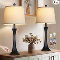 Rinweey 27.5" Table Lamps Set of 2, Touch Bedside Lamps with USB C+A Ports, 3 Way Dimmable Nightstand Lamps for Bedroom, Living Room, Office, Black Lamp with Beige Lampshade, Bulbs Included