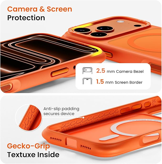 ORNARTO Magnetic for iPhone 17 Pro Max Case, 20FT Military-Grade Drop Protection, Compatible with MagSafe, Slim Shockproof Translucent Matte Phone Case for iPhone 17 Pro Max 6.9", Orange