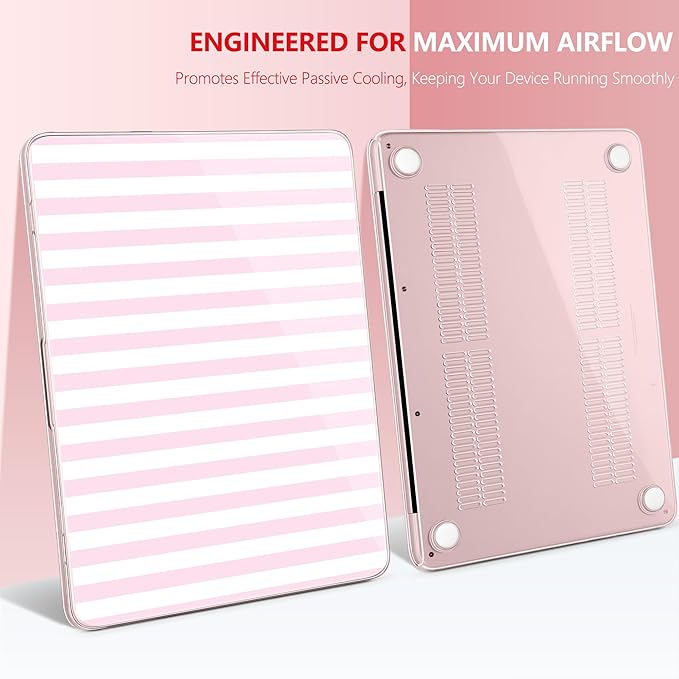 DONGKE for MacBook Neo 13 Inch Case 2026 (Model A3404, A18 Pro chip), Stylish Pattern Protective Hard Shell with Screen Protector, Keyboard Cover & USB-C Adapter - Pink & White Stripes