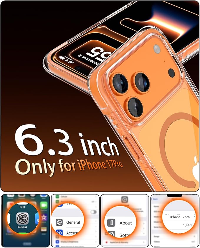 for iPhone 17 Pro Case with Tempered Glass & Lens Protectors, Compatible with MagSafe, Military-Grade 4-Corner Airbag Protection, Strong N52 Magnets, Anti-Yellowing Clear Case