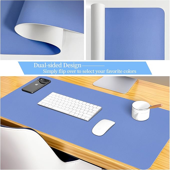 Bloss Blue Leather Desk Mat Protector,Leather Mouse Pad,Laptop Protector Desks Mat,Office Desks Mats,Keyboard Desks Mats,Computer Mat,Dual-Side Waterproof Desk Writing Pad for Office/Home.31.5"x 15.7"