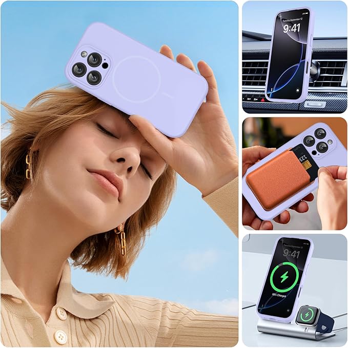 Miracase Magnetic for iPhone 16 Pro Max Case, [Soft Anti-Scratch Microfiber Lining], Compatible with MagSafe, Liquid Silicone Case Shockproof Drop Protection Phone Case for 16 ProMax,Light Purple