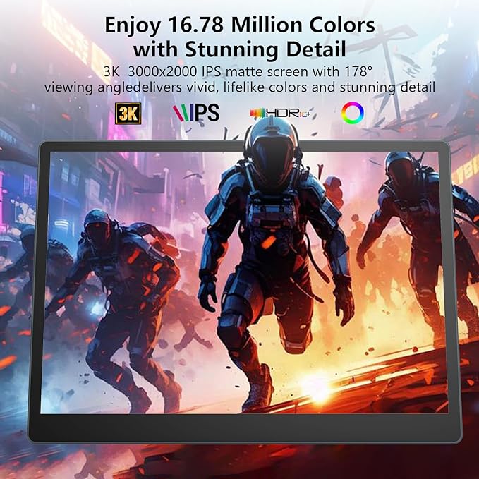 Portable Monitor 13.5'' 3000×2000 IPS 3:2 Screen, 100% sRGB HDR USB-C HDMI Second Monitor for Laptop, Ultra-Slim Portable Display with Adjustable Damping Stand, Plug & Play for PC Mac Phone